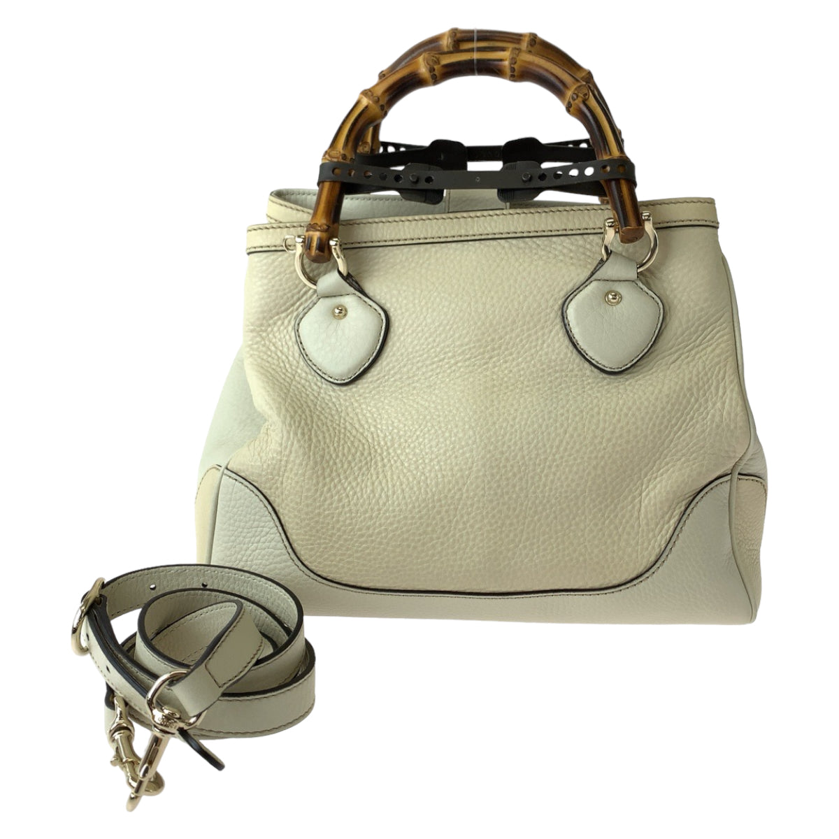 GUCCI Shoulder Bag 308360 leather Ivory Brown Gold Metal Shoulder Bag handbag Bamboo Women Used