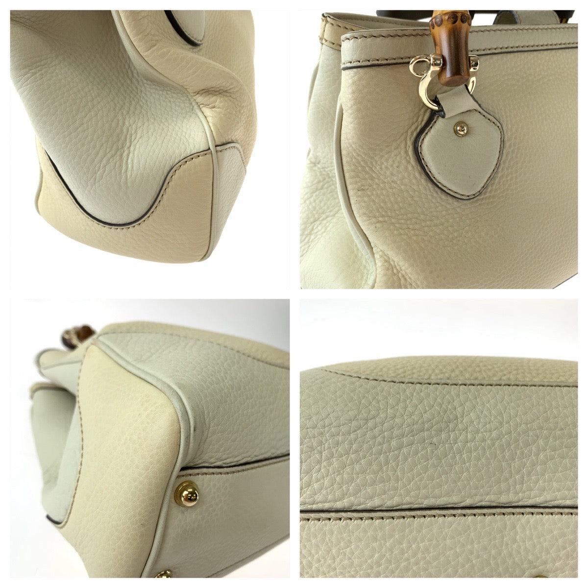 GUCCI Shoulder Bag 308360 leather Ivory Brown Gold Metal Shoulder Bag handbag Bamboo Women Used