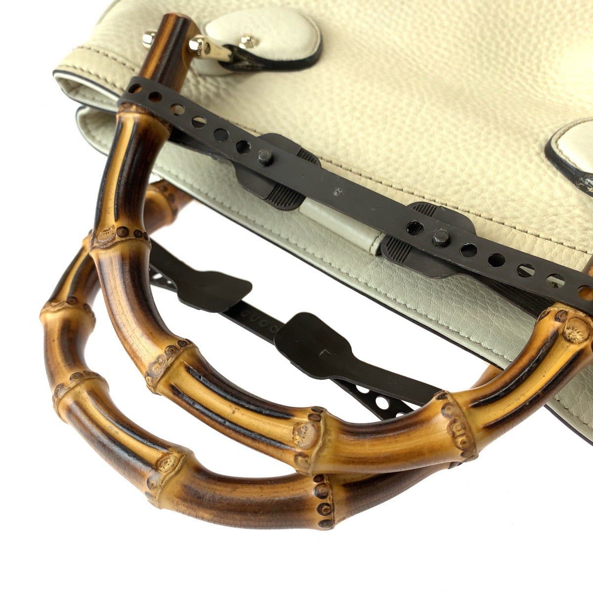 GUCCI Shoulder Bag 308360 leather Ivory Brown Gold Metal Shoulder Bag handbag Bamboo Women Used