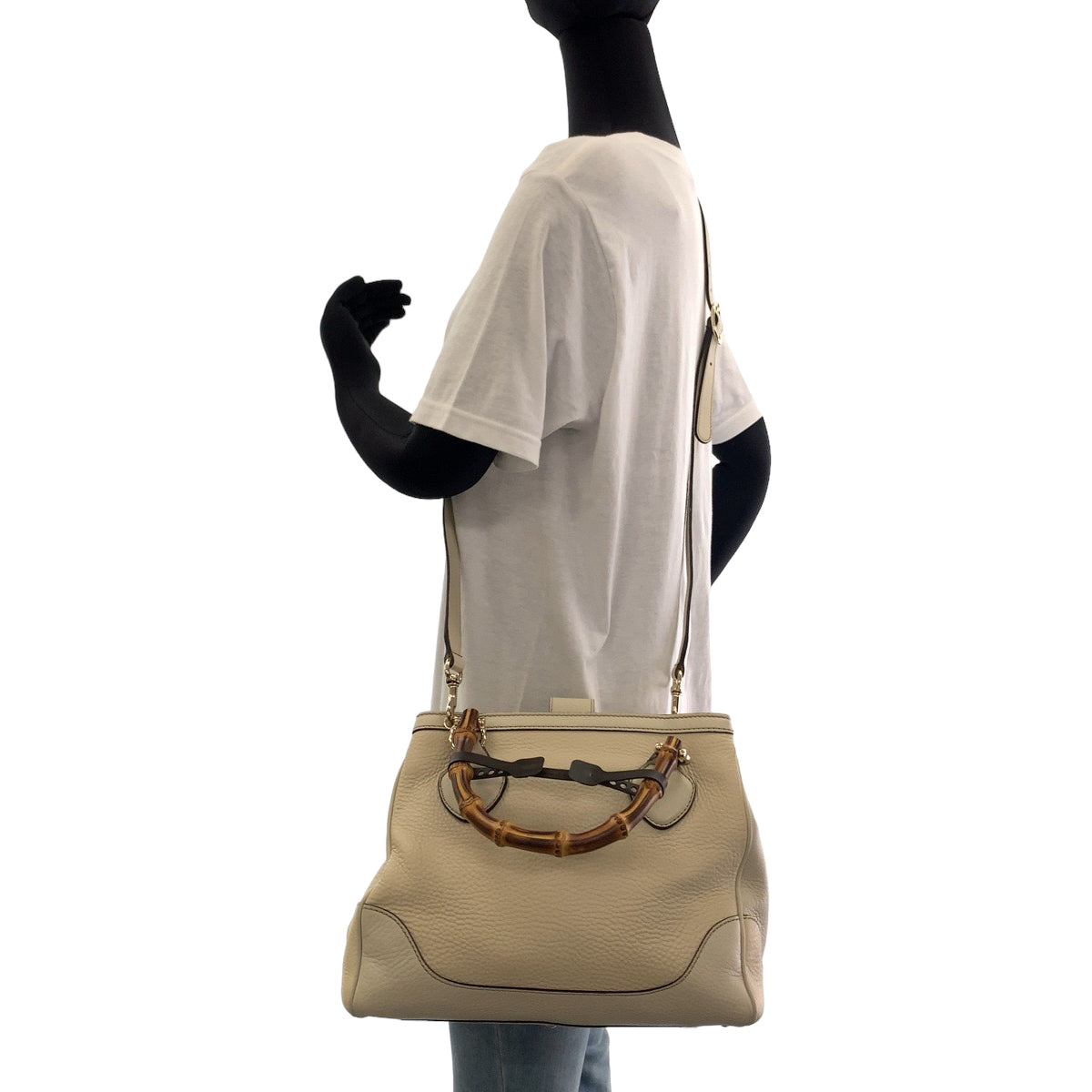 GUCCI Shoulder Bag 308360 leather Ivory Brown Gold Metal Shoulder Bag handbag Bamboo Women Used