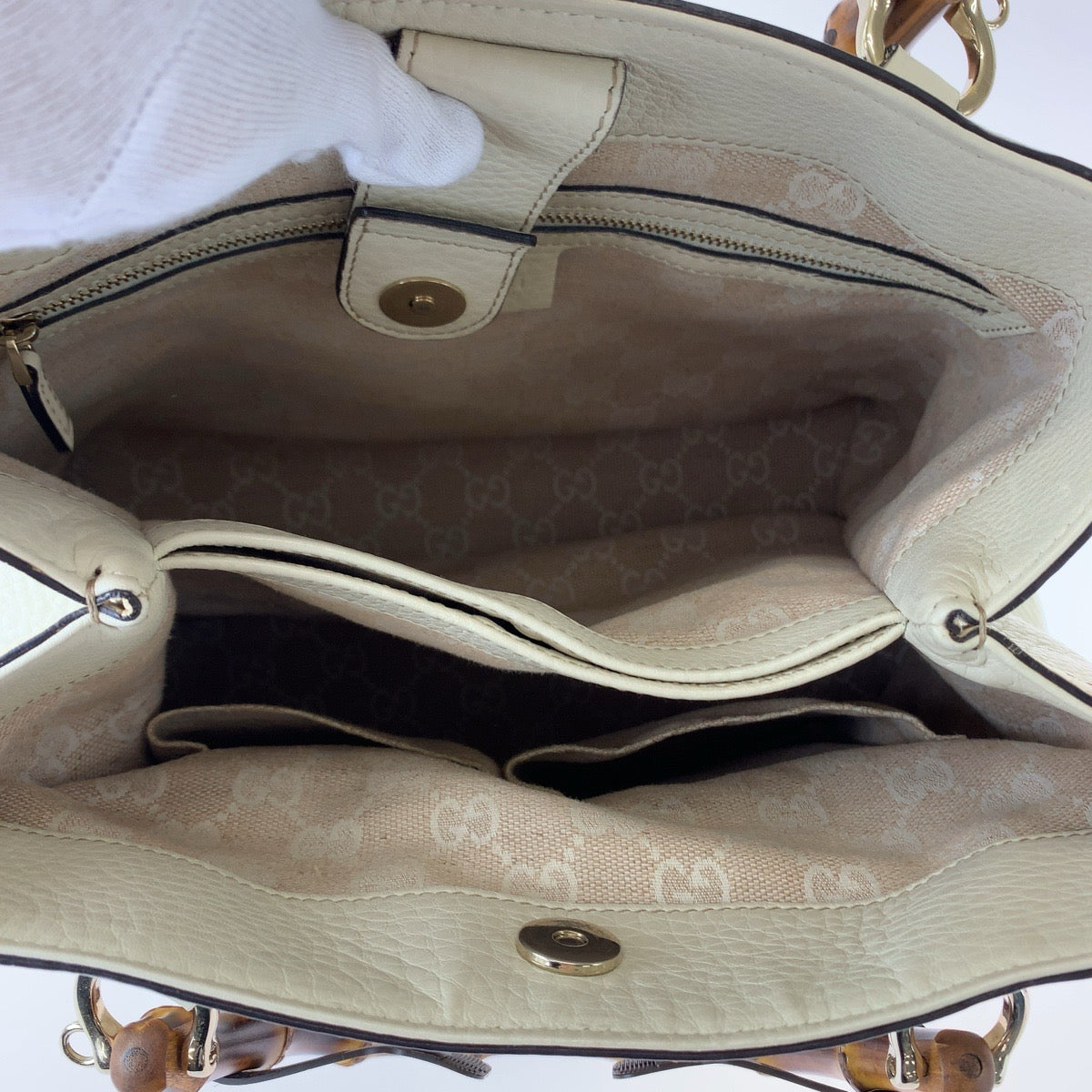 GUCCI Shoulder Bag 308360 leather Ivory Brown Gold Metal Shoulder Bag handbag Bamboo Women Used