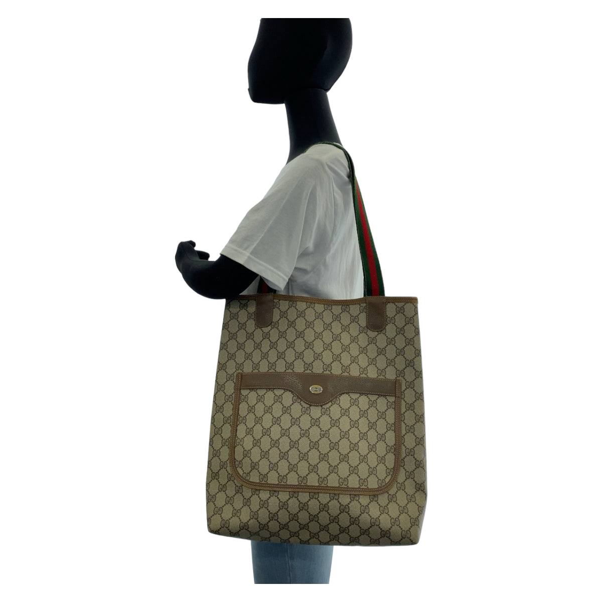 GUCCI Tote Bag 120 02 003 GG Supreme canvas, leather Brown Silver Metal Tote Bag Shoulder Bag Unisex A4 Storage Old Gucci Shelly Line Interlocking Women Used