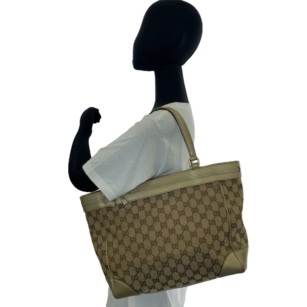 GUCCI Tote Bag 257061 GG canvas, leather Beige Gold GoldMetal Tote Bag Shoulder Bag Mayfair Women Used