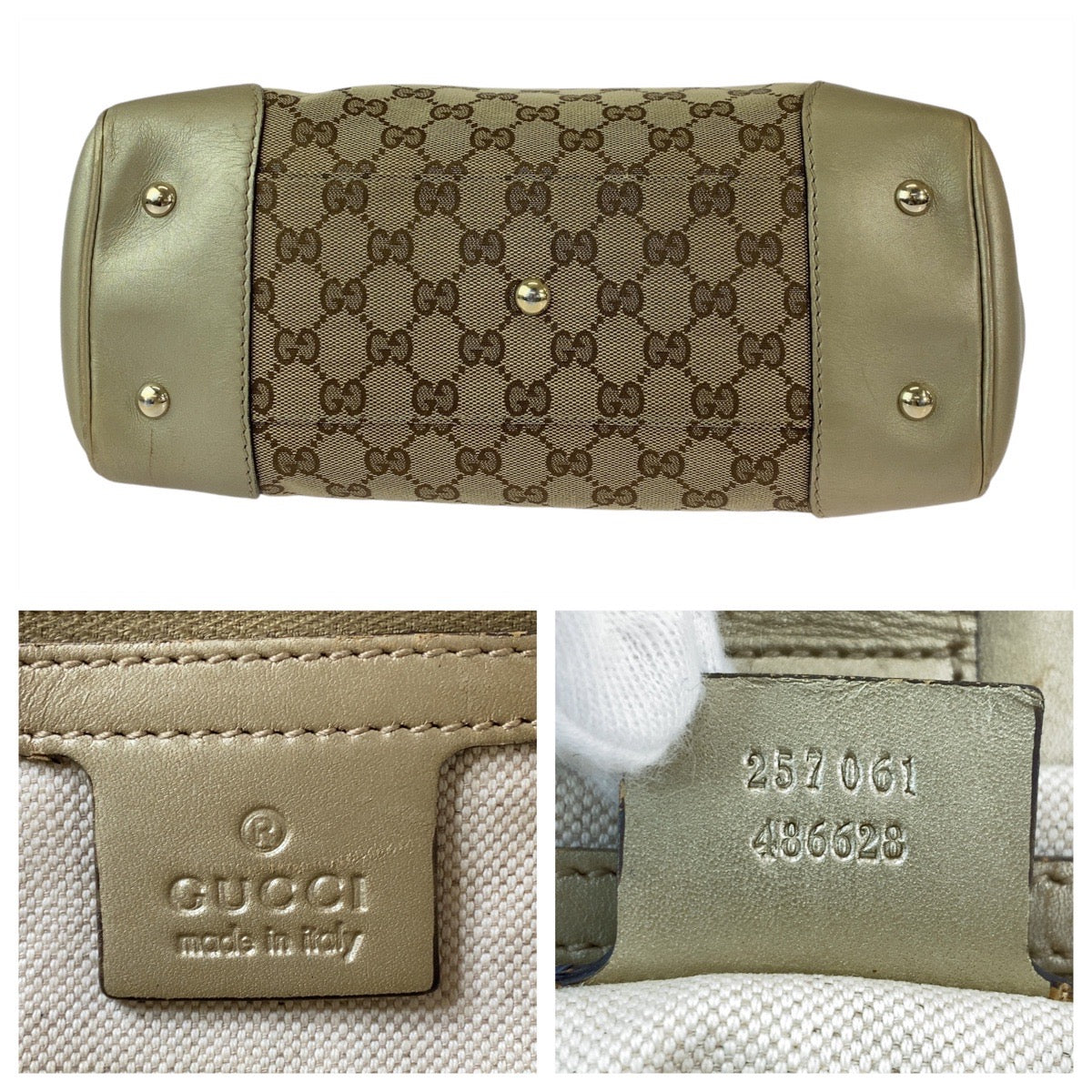 GUCCI Tote Bag 257061 GG canvas, leather Beige Gold GoldMetal Tote Bag Shoulder Bag Mayfair Women Used