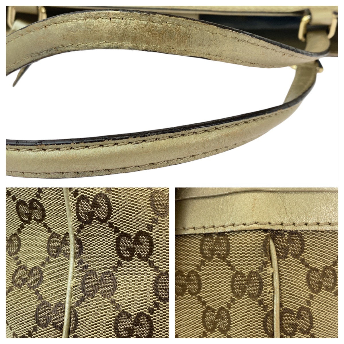 GUCCI Tote Bag 257061 GG canvas, leather Beige Gold GoldMetal Tote Bag Shoulder Bag Mayfair Women Used