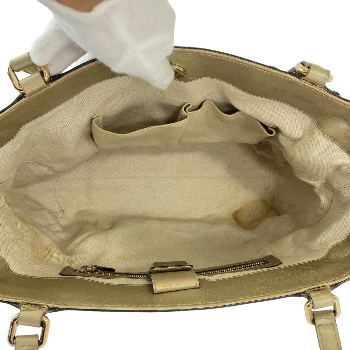 GUCCI Tote Bag 257061 GG canvas, leather Beige Gold GoldMetal Tote Bag Shoulder Bag Mayfair Women Used