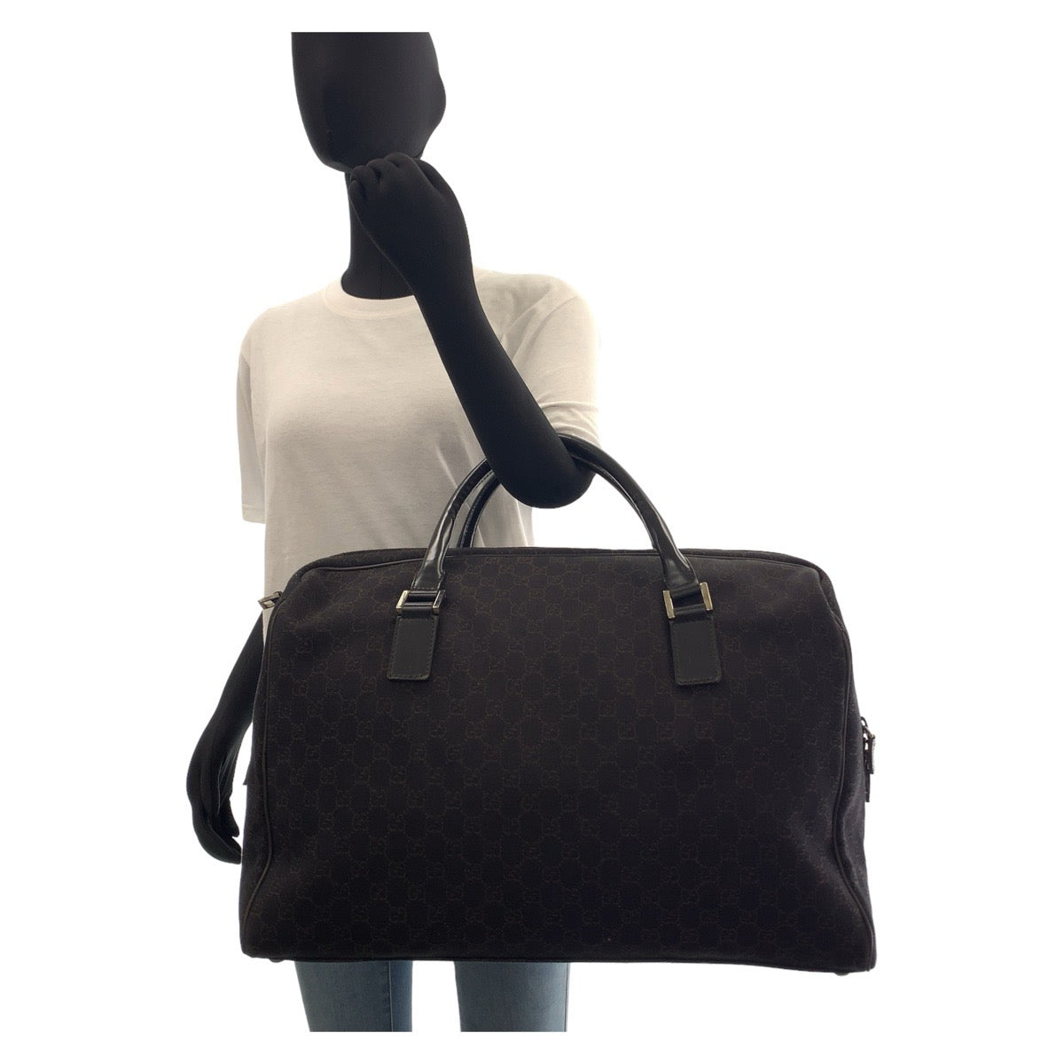 GUCCI Boston Duffel bag 196356 GG canvas, leather Dark Brown SilverMetal Boston Duffel bag unisex Women Used