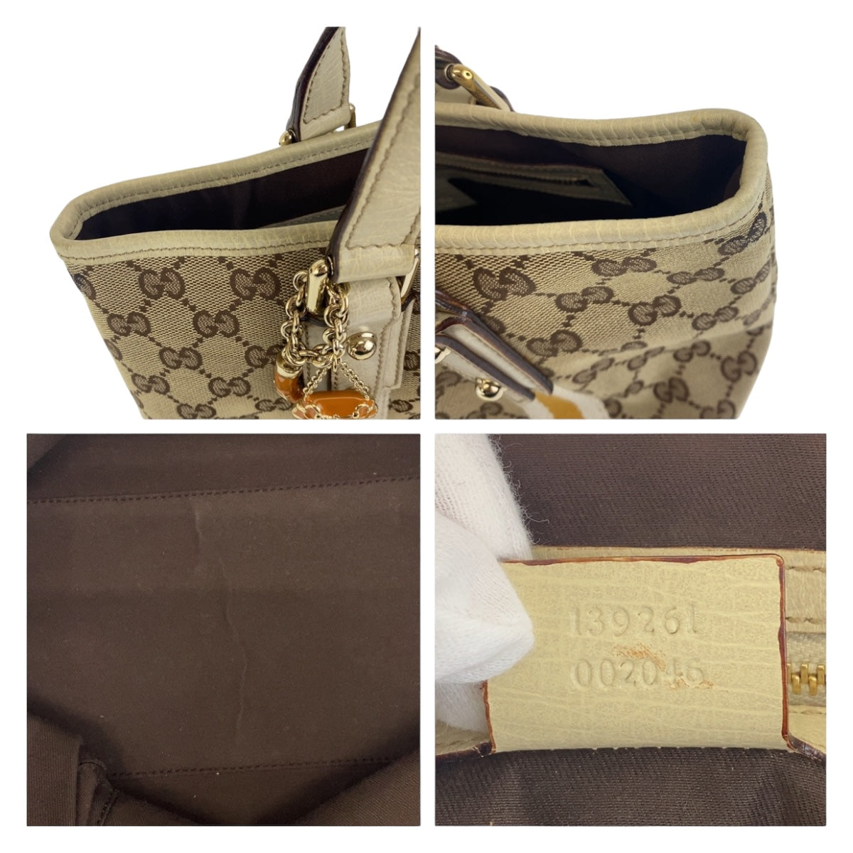 GUCCI Tote Bag 139261 GG canvas Beige Multicolor Gold Metal Tote Bag handbag Sherry Women Used