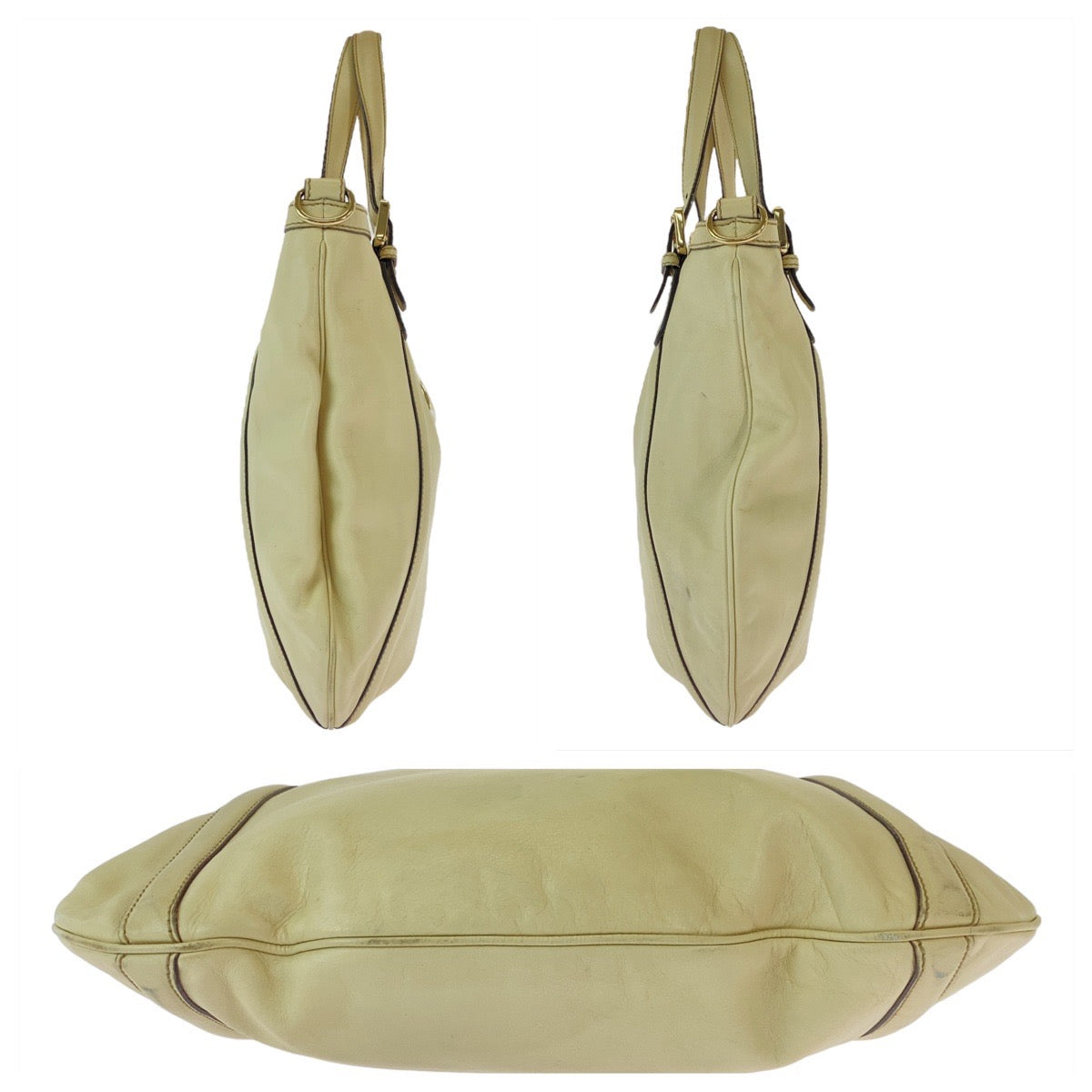 GUCCI Tote Bag 162336 leather White Beige Gold Metal Tote Bag Shoulder Bag Interlocking Newbrit Women Used