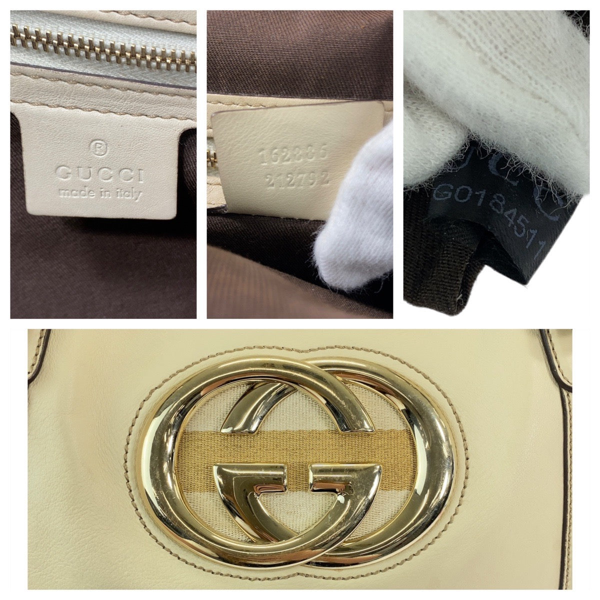 GUCCI Tote Bag 162336 leather White Beige Gold Metal Tote Bag Shoulder Bag Interlocking Newbrit Women Used