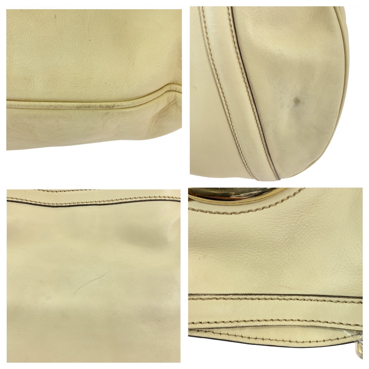 GUCCI Tote Bag 162336 leather White Beige Gold Metal Tote Bag Shoulder Bag Interlocking Newbrit Women Used