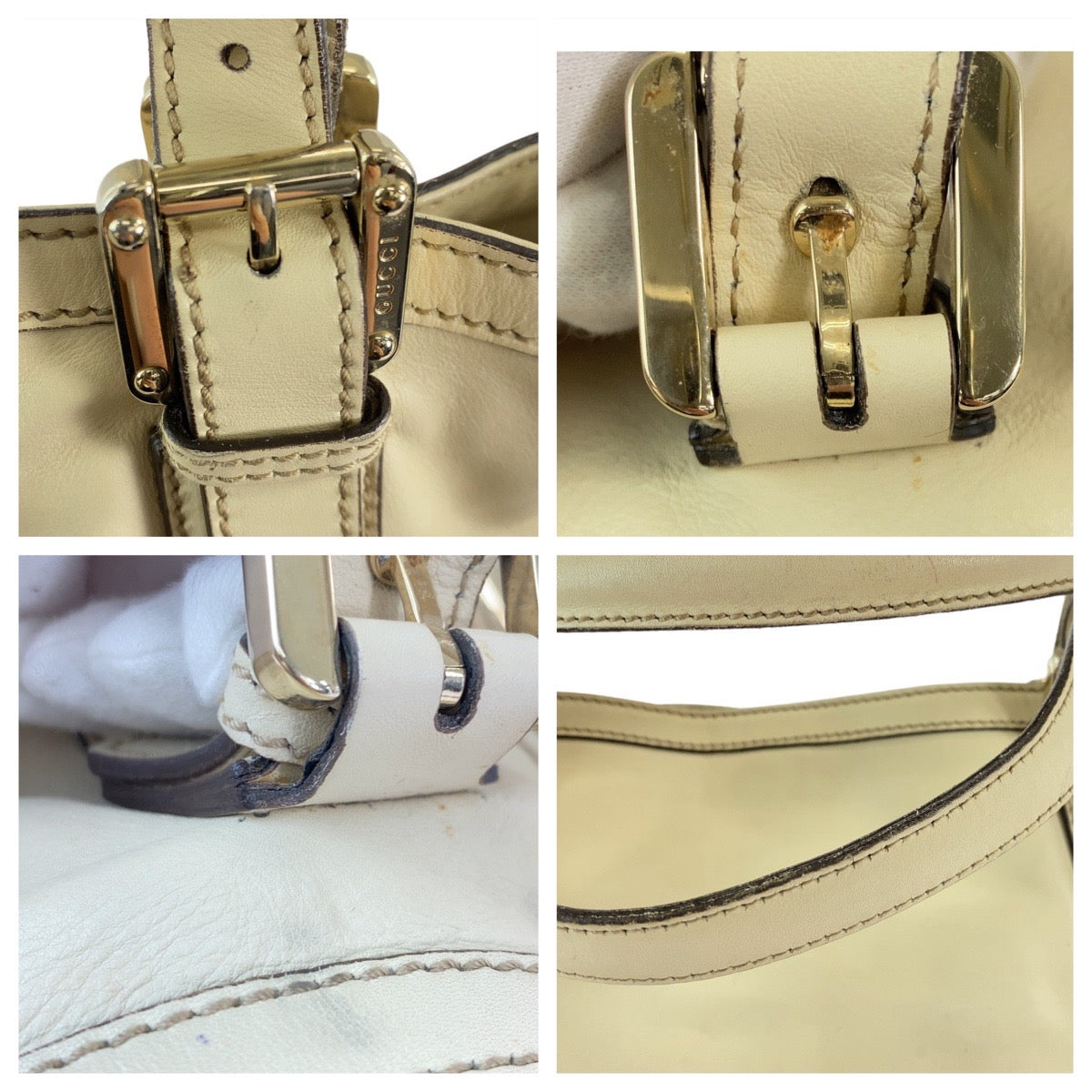 GUCCI Tote Bag 162336 leather White Beige Gold Metal Tote Bag Shoulder Bag Interlocking Newbrit Women Used