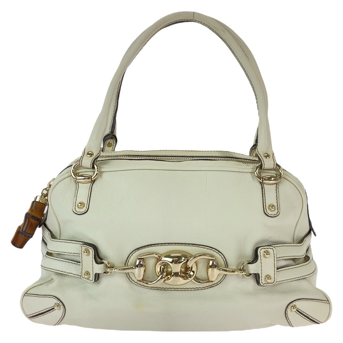 GUCCI Handbag 159398 leather White GoldMetal Handbag Shoulder Bag Bamboo Horsebit Women Used