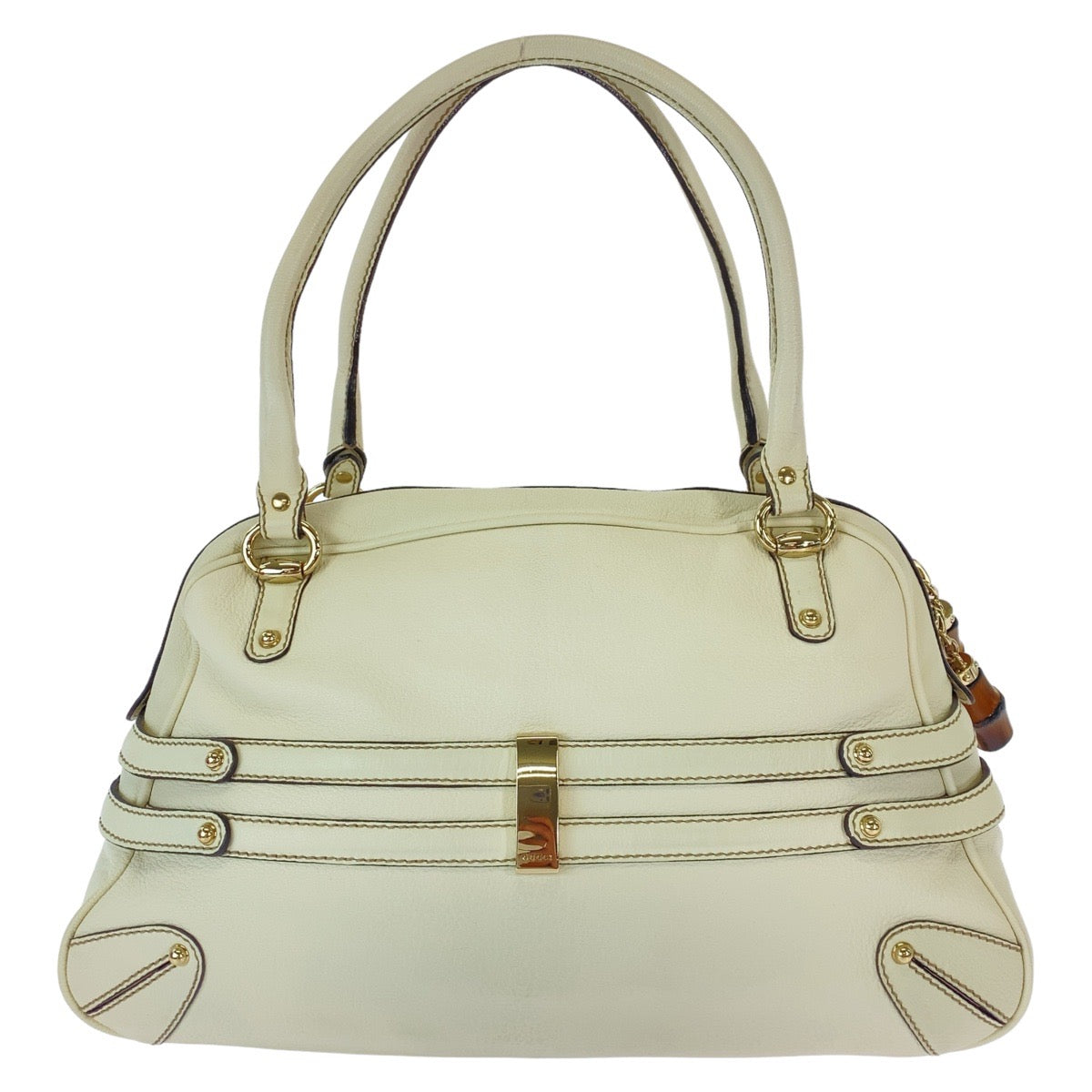 GUCCI Handbag 159398 leather White GoldMetal Handbag Shoulder Bag Bamboo Horsebit Women Used