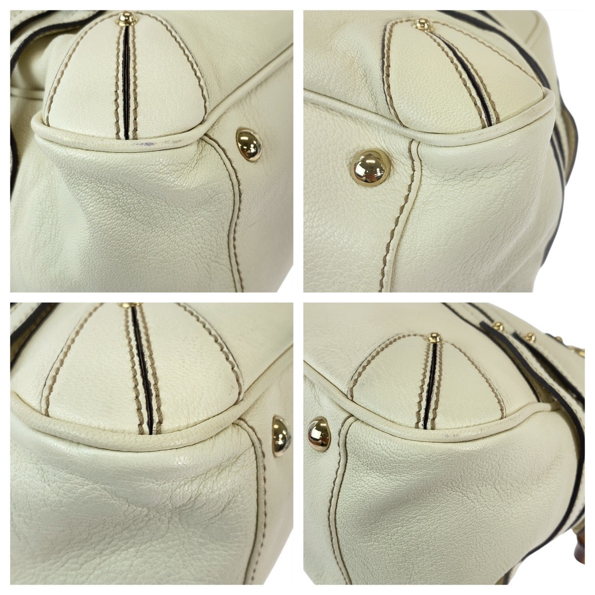 GUCCI Handbag 159398 leather White GoldMetal Handbag Shoulder Bag Bamboo Horsebit Women Used