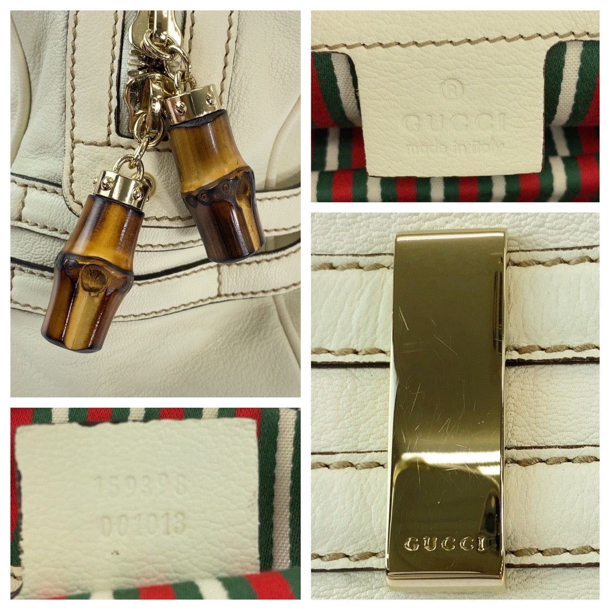 GUCCI Handbag 159398 leather White GoldMetal Handbag Shoulder Bag Bamboo Horsebit Women Used