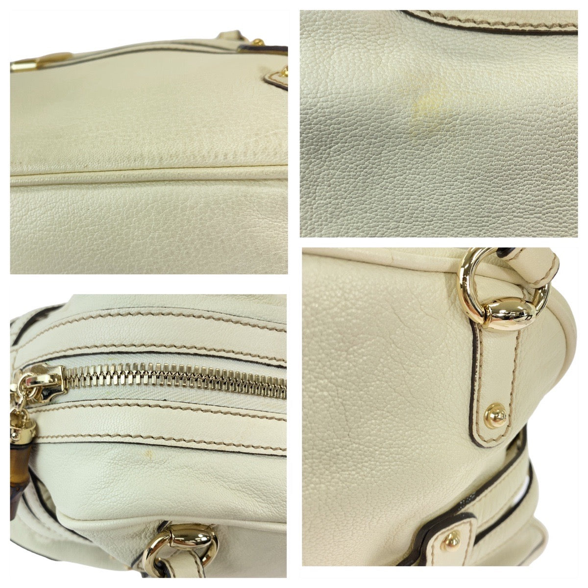GUCCI Handbag 159398 leather White GoldMetal Handbag Shoulder Bag Bamboo Horsebit Women Used