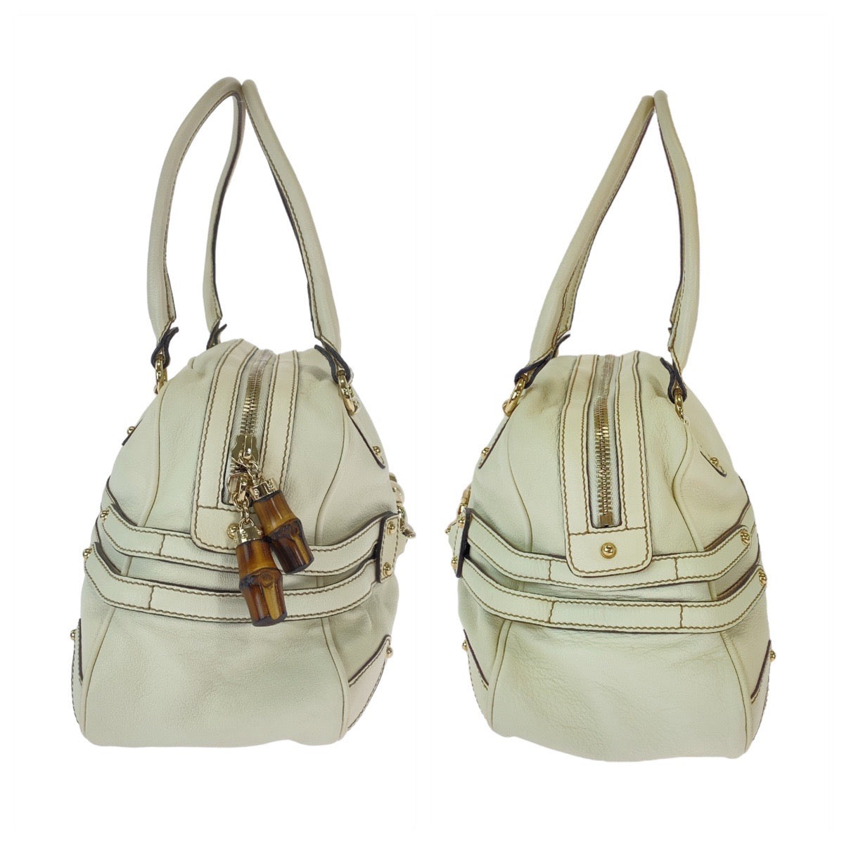 GUCCI Handbag 159398 leather White GoldMetal Handbag Shoulder Bag Bamboo Horsebit Women Used