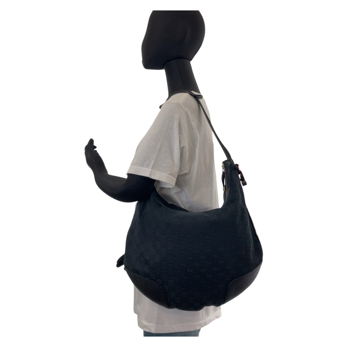 GUCCI Shoulder Bag 162882 GG canvas, leather Black Silver Metal Gold Metal Hobo Shoulder Bag Sherry Line Princess Women Used