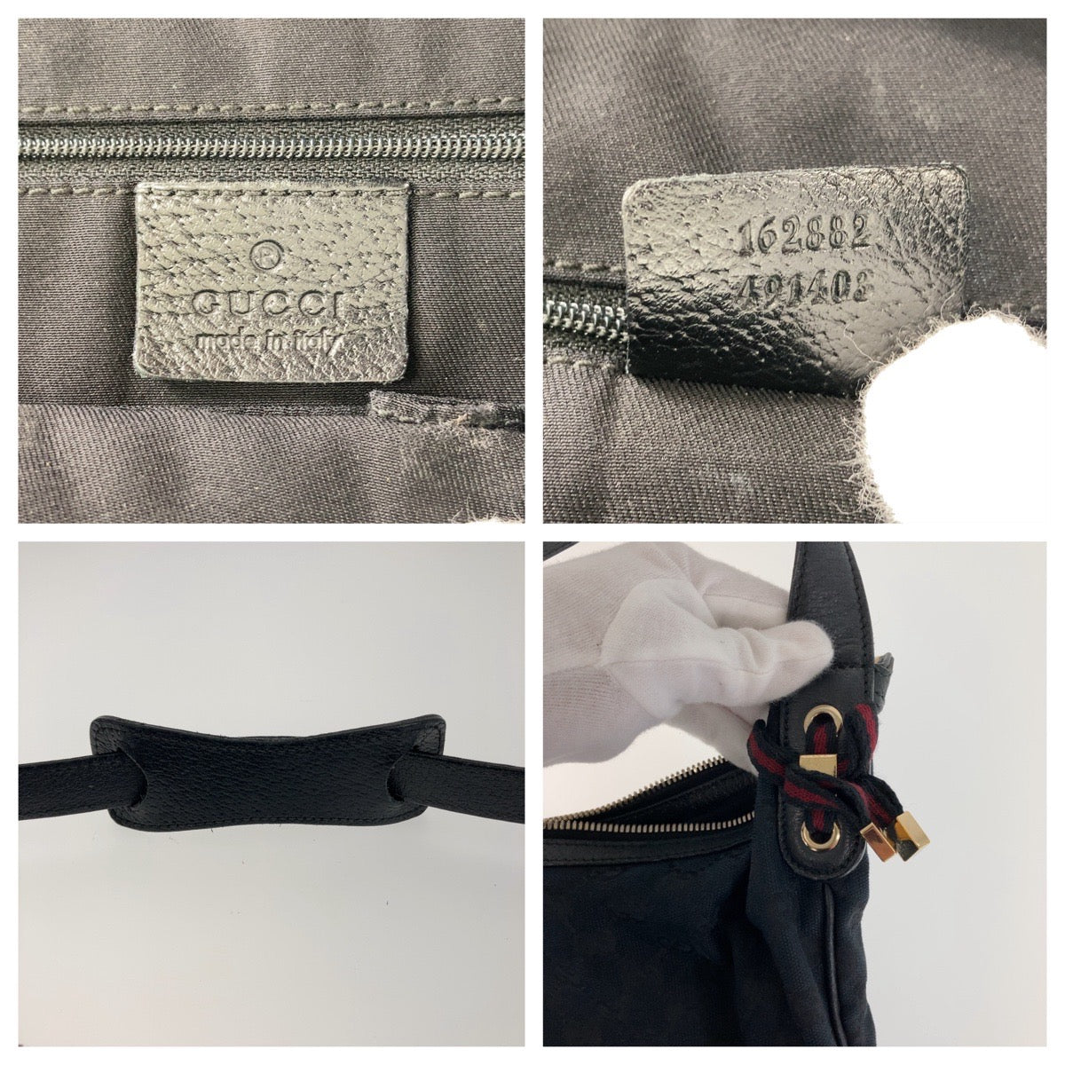 GUCCI Shoulder Bag 162882 GG canvas, leather Black Silver Metal Gold Metal Hobo Shoulder Bag Sherry Line Princess Women Used