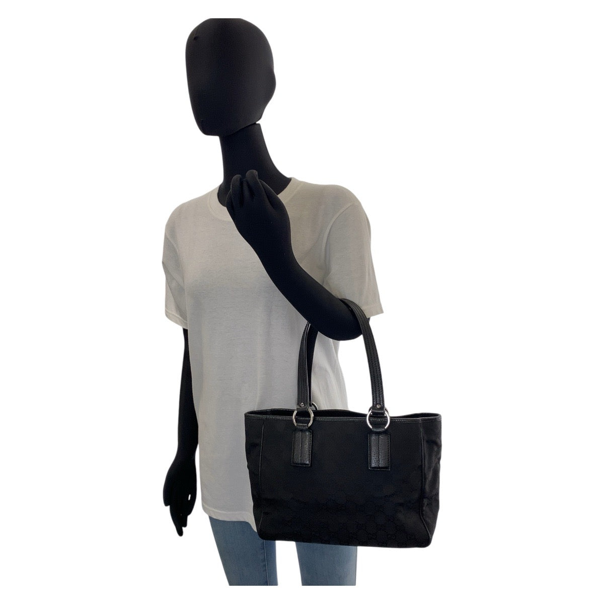 GUCCI Tote Bag 113019 GG canvas, leather Black SilverMetal Tote Bag handbag Women Used