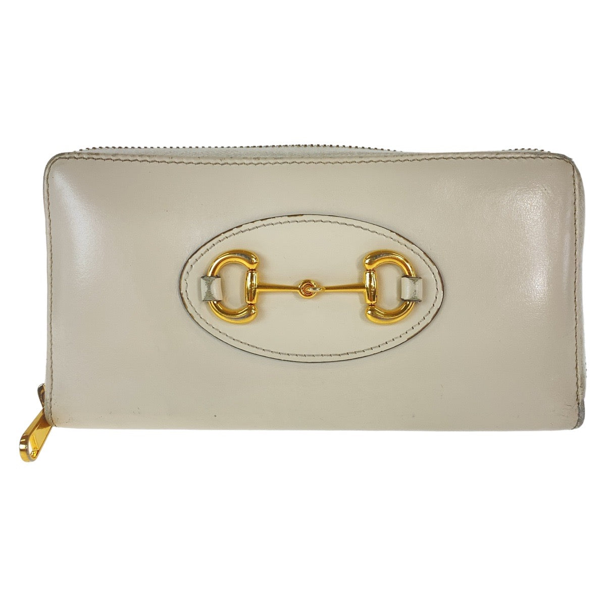 GUCCI Long Wallet Purse 621889 leather Off White Gold Metal Long Wallet Purse Round Zip Horsebit Women Used