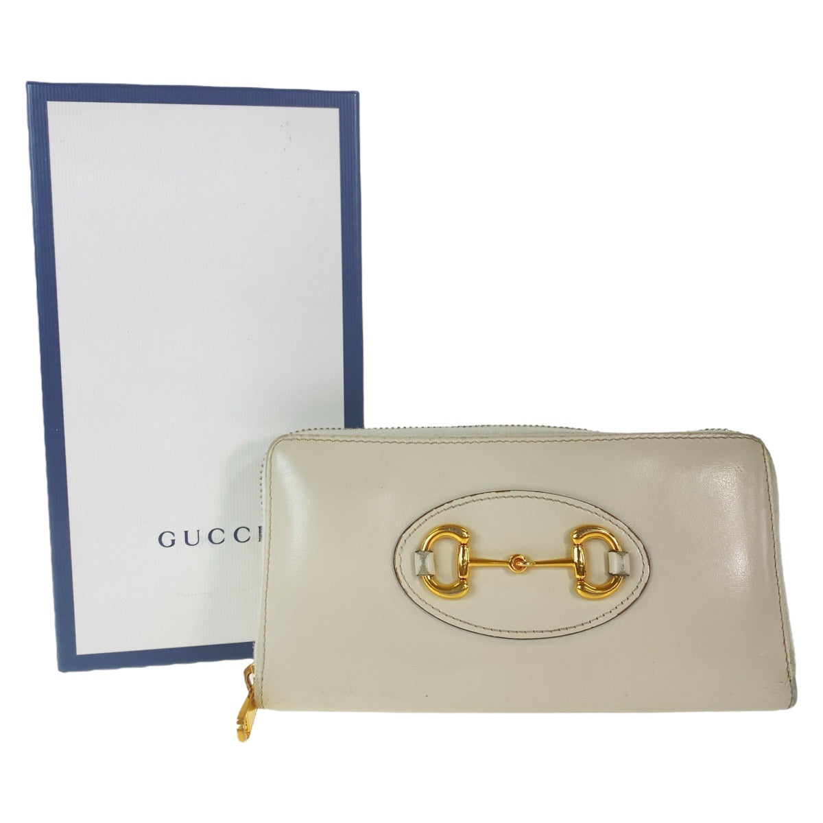 GUCCI Long Wallet Purse 621889 leather Off White Gold Metal Long Wallet Purse Round Zip Horsebit Women Used