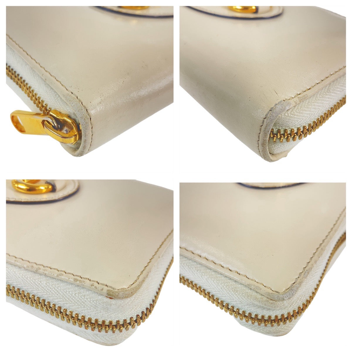GUCCI Long Wallet Purse 621889 leather Off White Gold Metal Long Wallet Purse Round Zip Horsebit Women Used