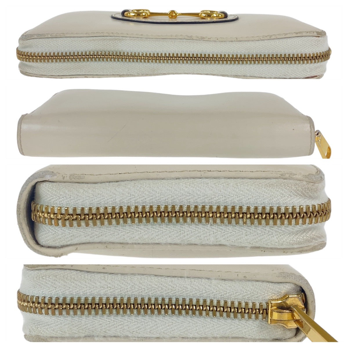 GUCCI Long Wallet Purse 621889 leather Off White Gold Metal Long Wallet Purse Round Zip Horsebit Women Used