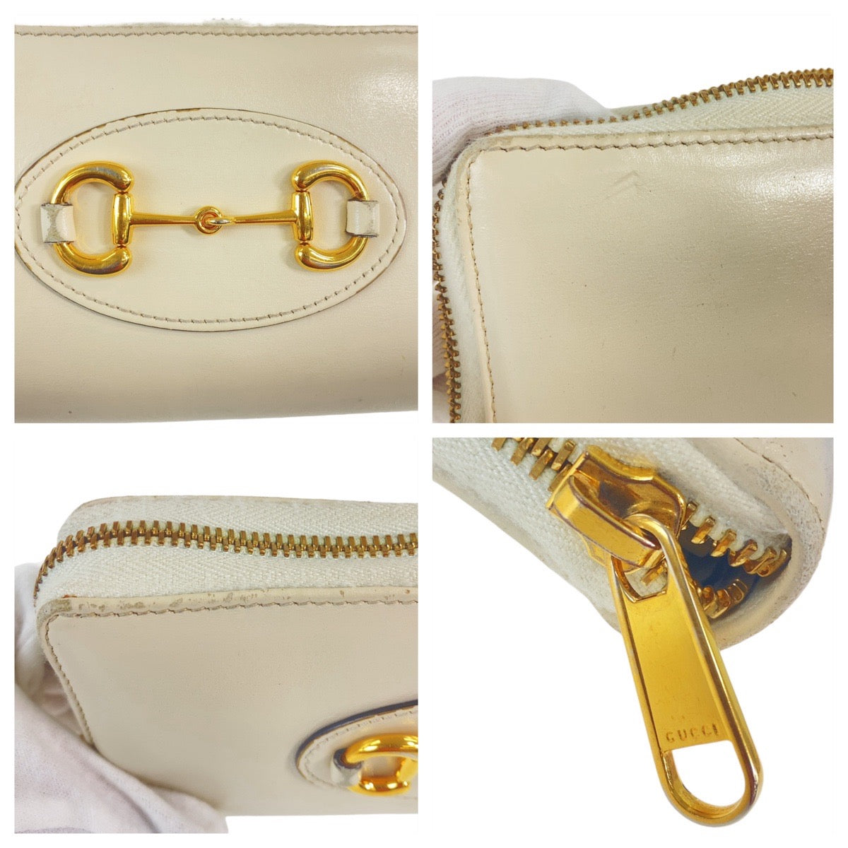 GUCCI Long Wallet Purse 621889 leather Off White Gold Metal Long Wallet Purse Round Zip Horsebit Women Used