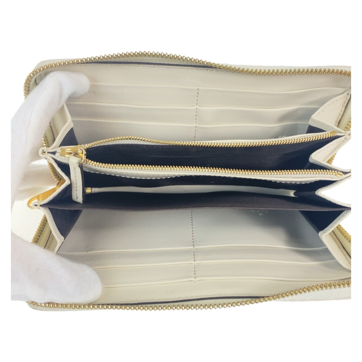 GUCCI Long Wallet Purse 621889 leather Off White Gold Metal Long Wallet Purse Round Zip Horsebit Women Used