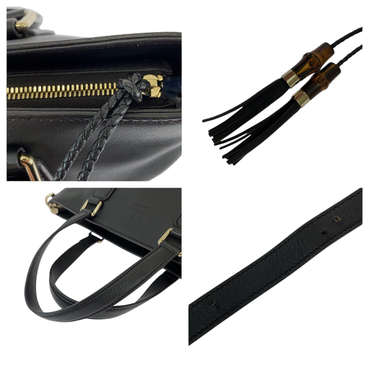 GUCCI Shoulder Bag 365346 leather Black SilverMetal Shoulder Bag Handbag 2way Bamboo Tassel Women Used