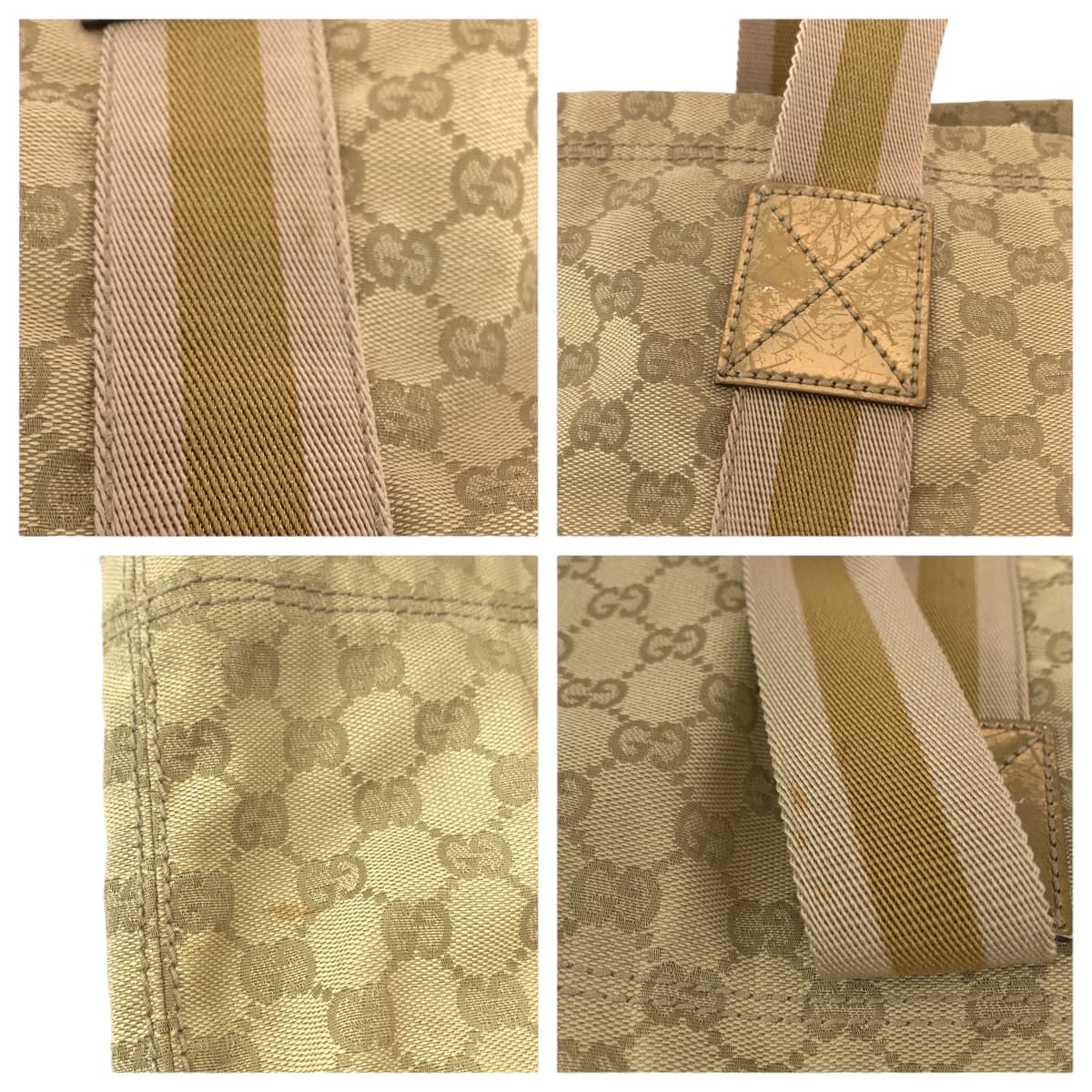 GUCCI Tote Bag 189669 GG canvas Beige gold Tote Bag Shoulder Bag Sherry line Women Used
