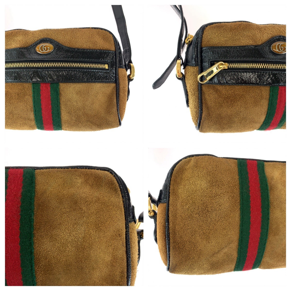 GUCCI Shoulder Bag 573321 Suede, Leather Brown Red Green GoldMetal Shoulder Bag pochette Ofidia Women Used