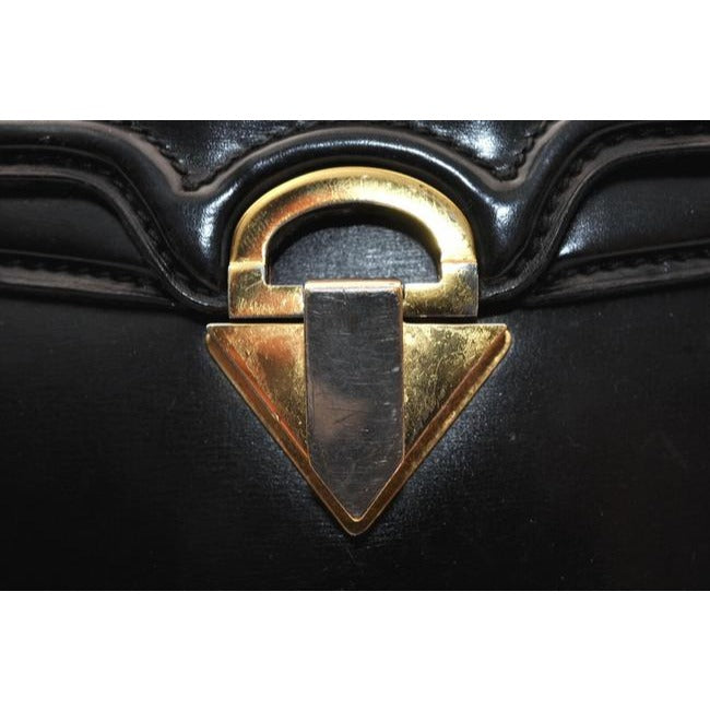 Gucci Top Bag Vintage Handle Multi Compartment Purse Black Leathergold Boar Skin Satchel