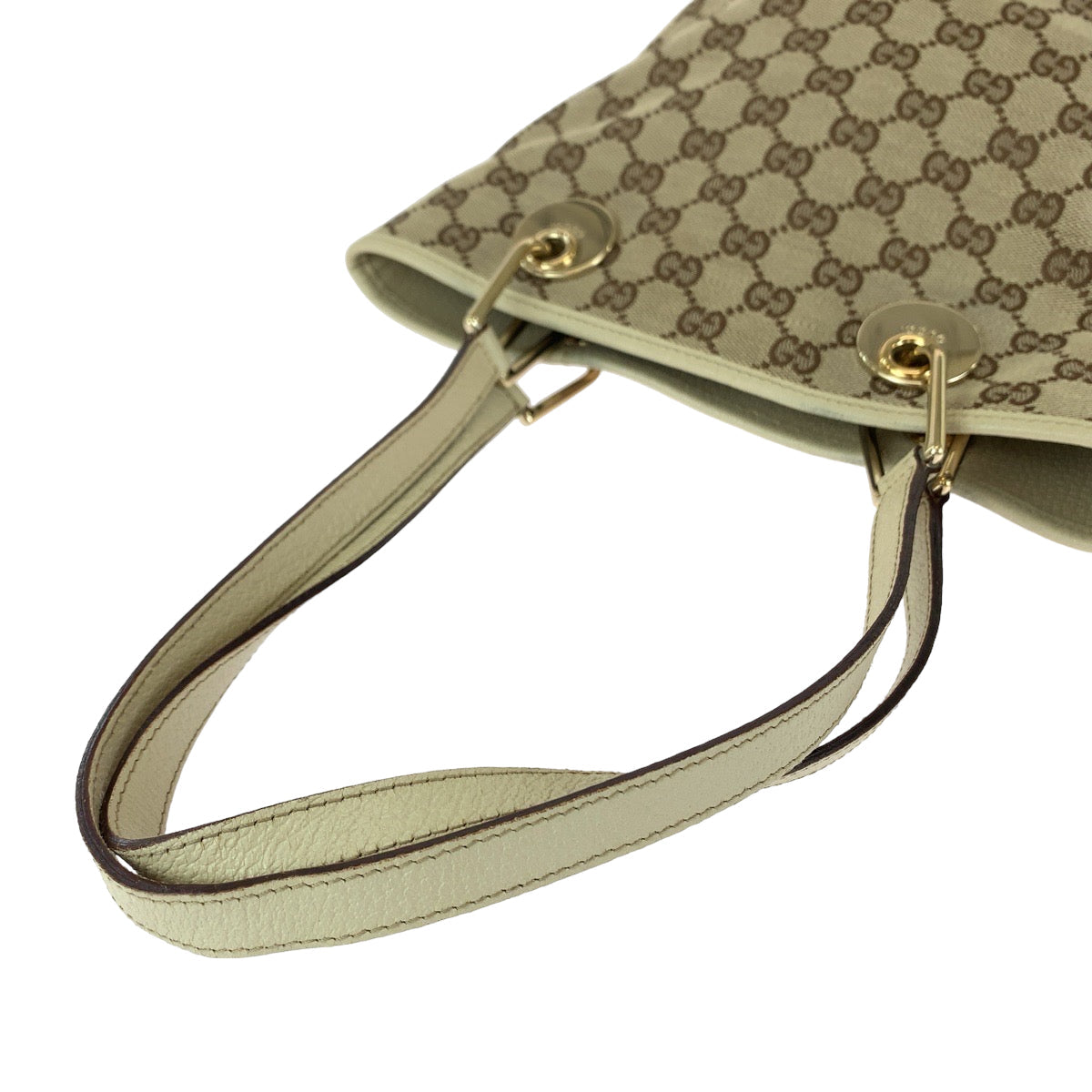 GUCCI Tote Bag GG canvas Beige Brown Gold Metal Tote Bag handbag Women Used