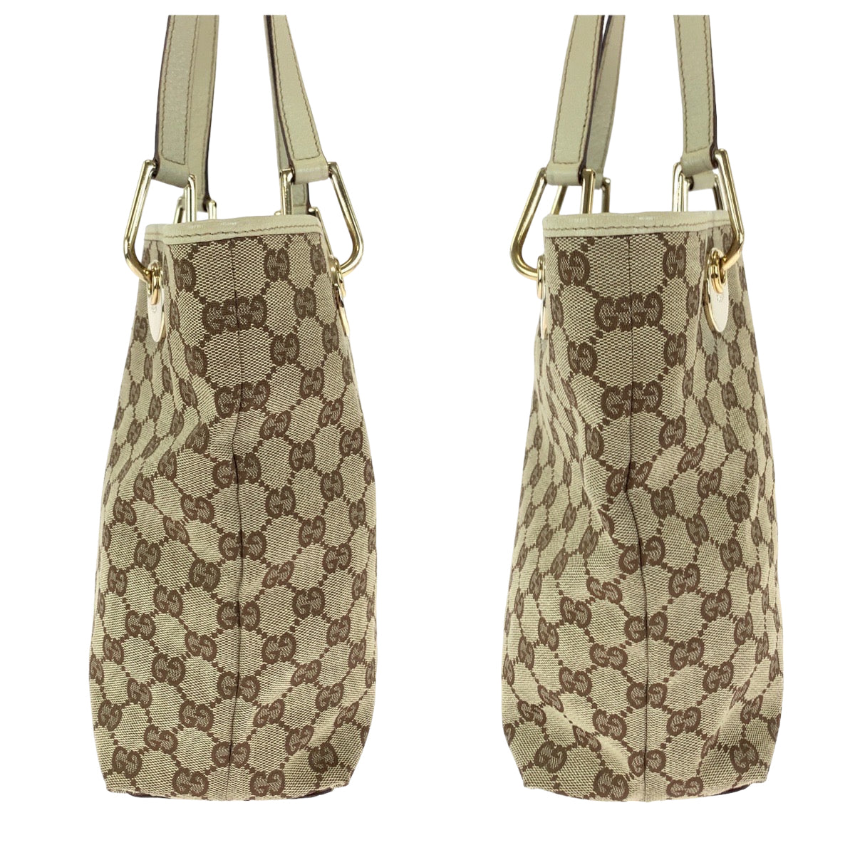 GUCCI Tote Bag GG canvas Beige Brown Gold Metal Tote Bag handbag Women Used