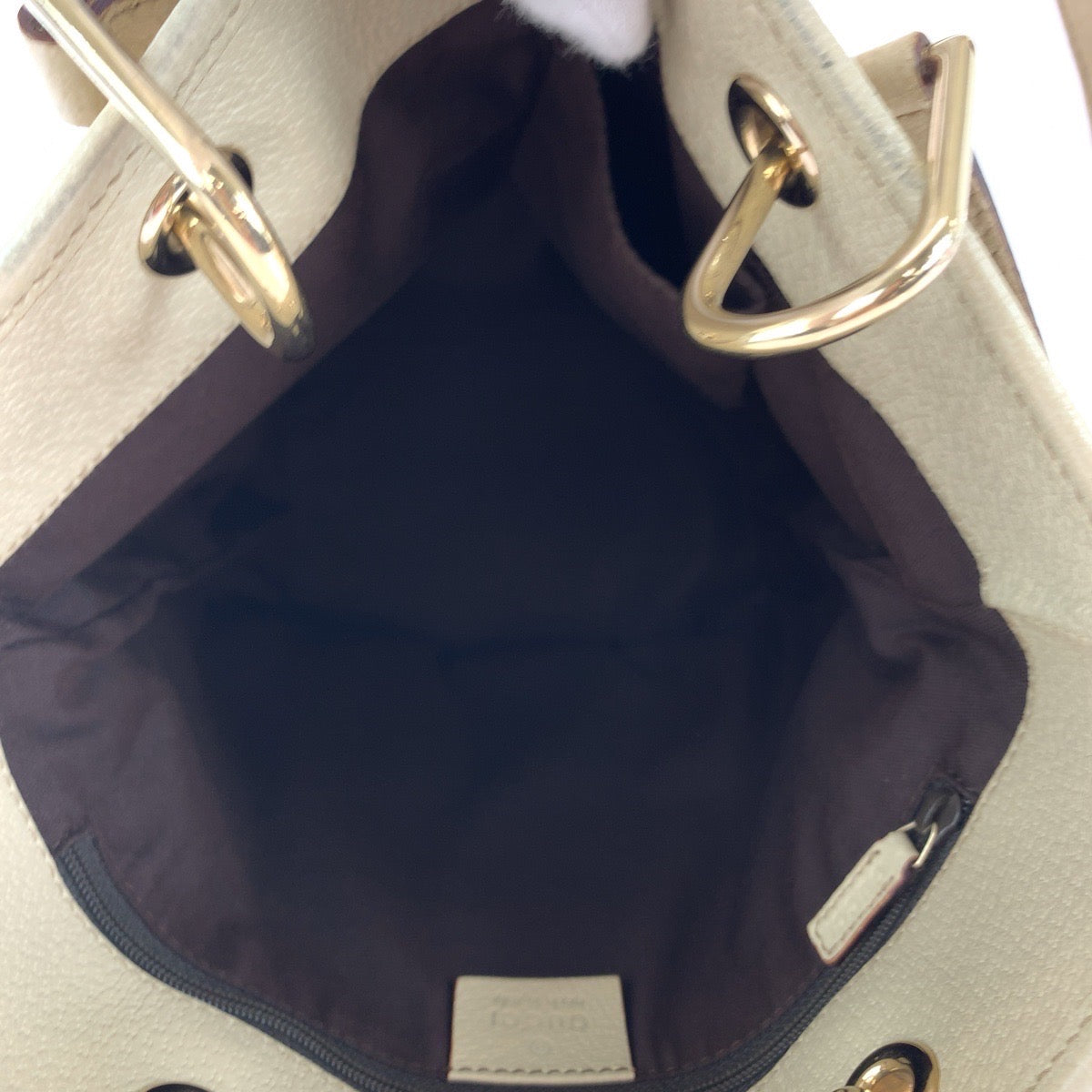 GUCCI Tote Bag GG canvas Beige Brown Gold Metal Tote Bag handbag Women Used