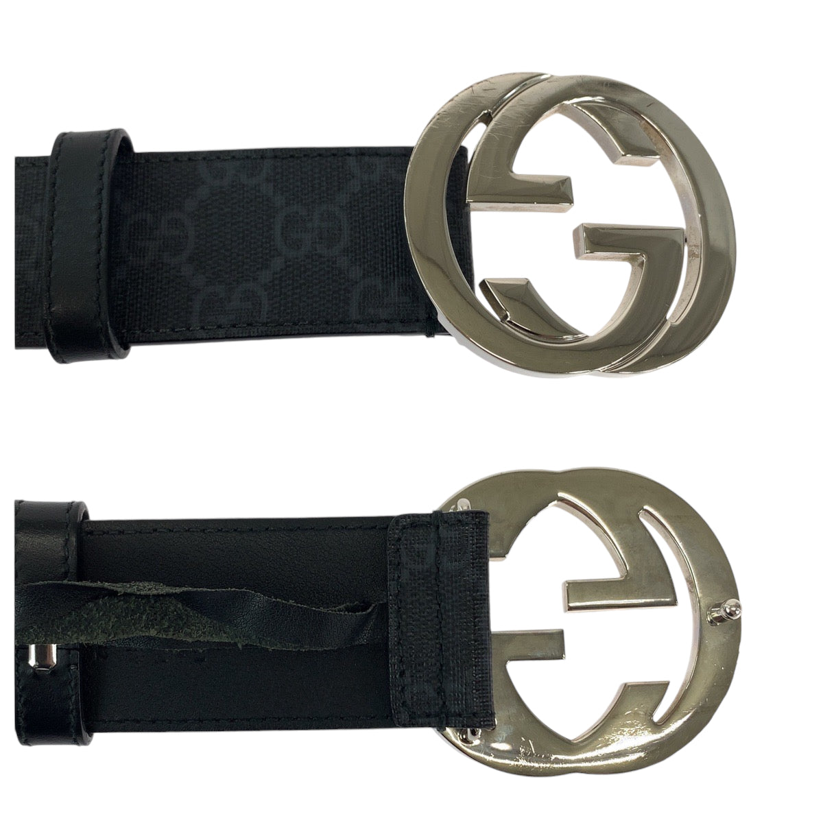 GUCCI belt 490199 GG Supreme Canvas Black SilverMetal Belt buckle Interlocking mens 42 Used