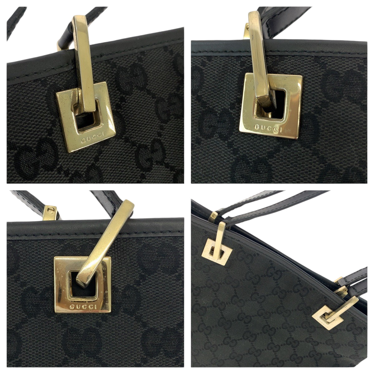 GUCCI Tote Bag 002 1099 GG canvas Black Gold Metal Tote Bag Shoulder Bag Women Used