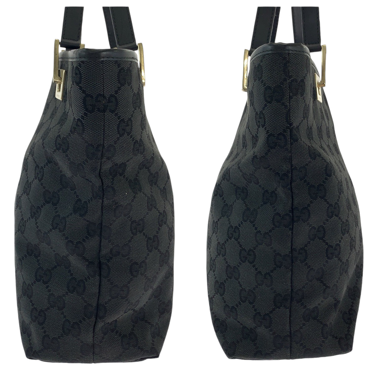 GUCCI Tote Bag 002 1099 GG canvas Black Gold Metal Tote Bag Shoulder Bag Women Used
