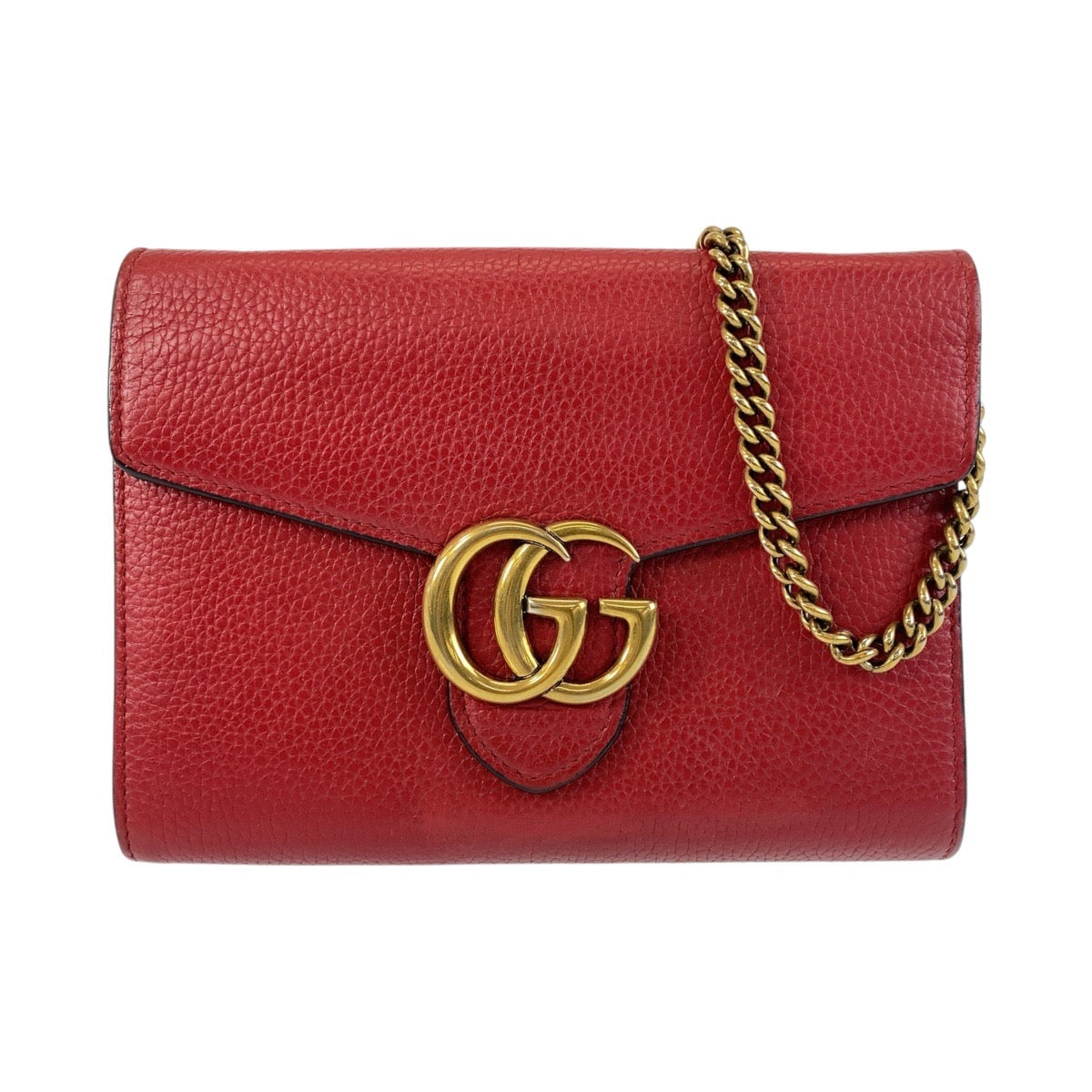 GUCCI Shoulder Bag 401232 leather Red Gold Metal Crossbody Shoulder Bag Chain Wallet GG Marmont Women Used