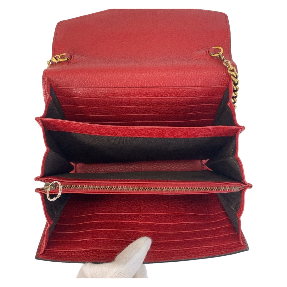 GUCCI Shoulder Bag 401232 leather Red Gold Metal Crossbody Shoulder Bag Chain Wallet GG Marmont Women Used