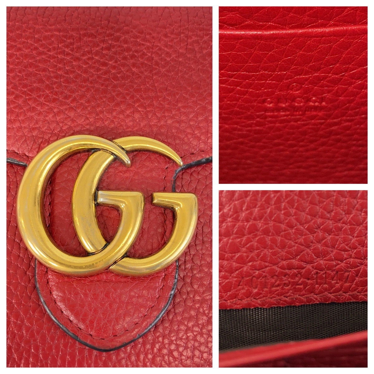 GUCCI Shoulder Bag 401232 leather Red Gold Metal Crossbody Shoulder Bag Chain Wallet GG Marmont Women Used