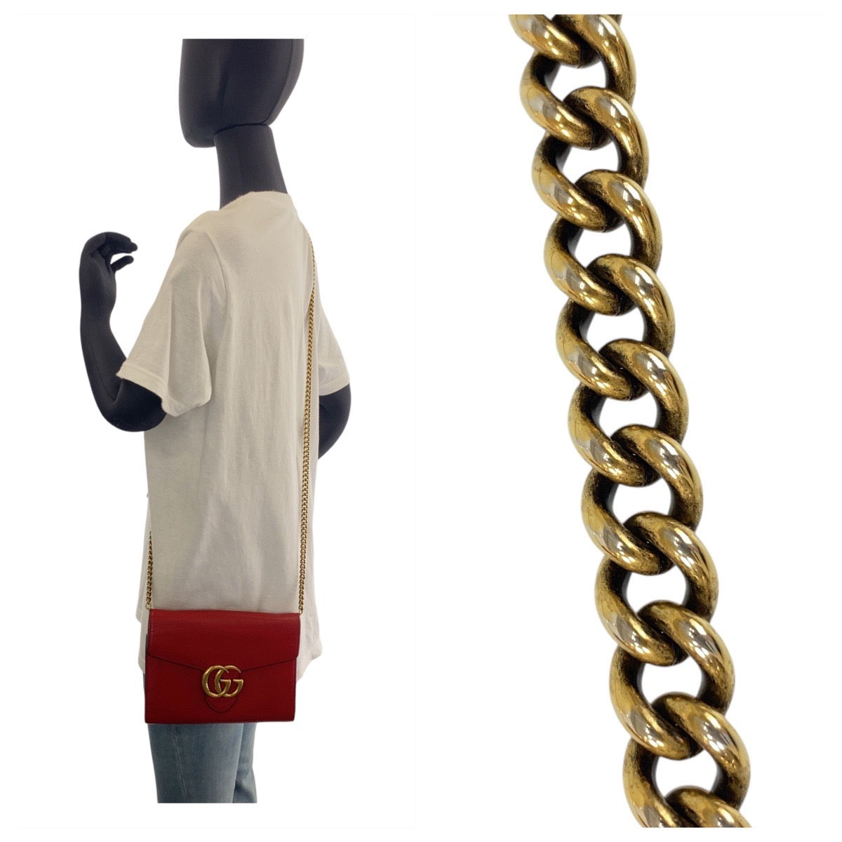 GUCCI Shoulder Bag 401232 leather Red Gold Metal Crossbody Shoulder Bag Chain Wallet GG Marmont Women Used