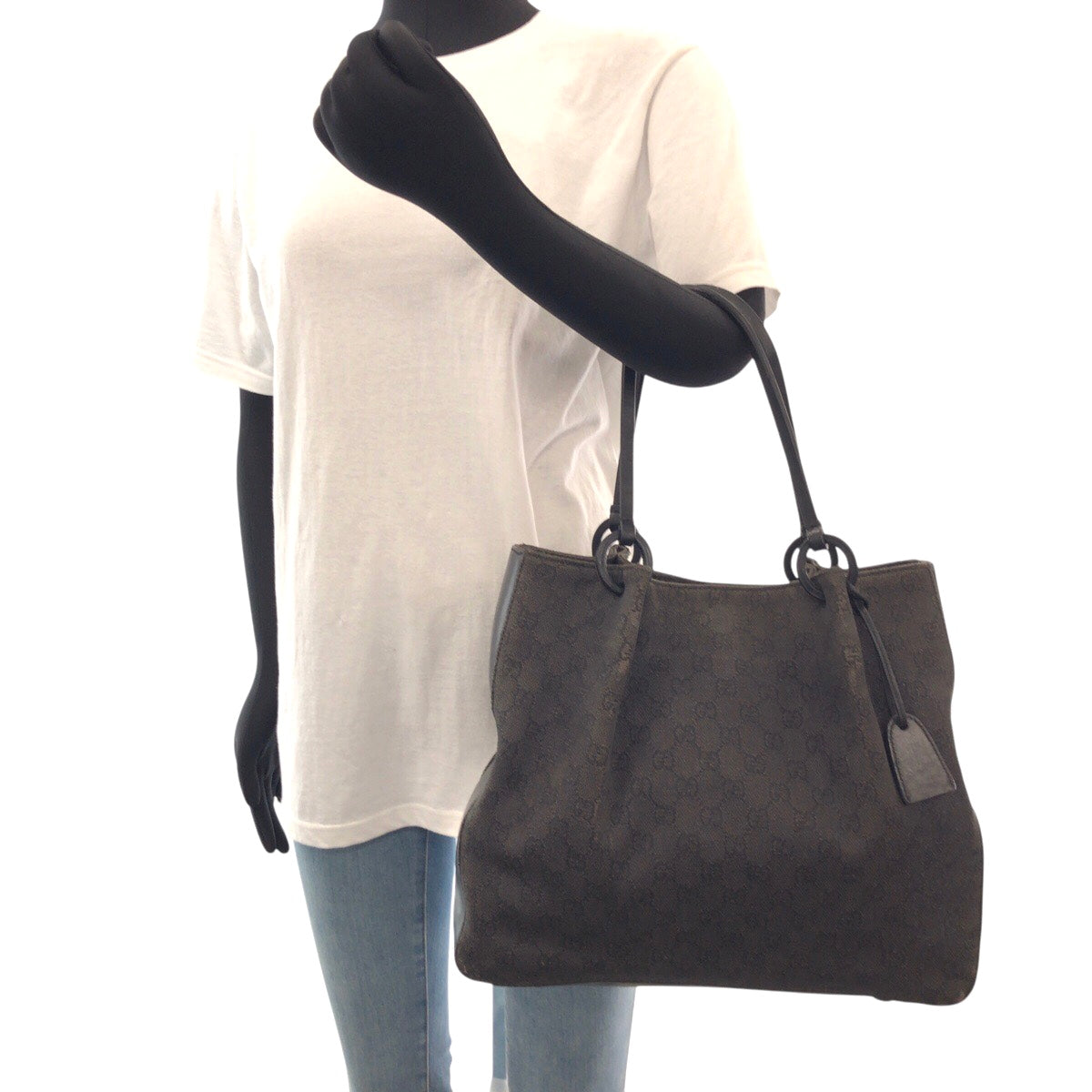 GUCCI Tote Bag 101920 GG canvas, leather Black black Tote Bag Shoulder Bag Women Used
