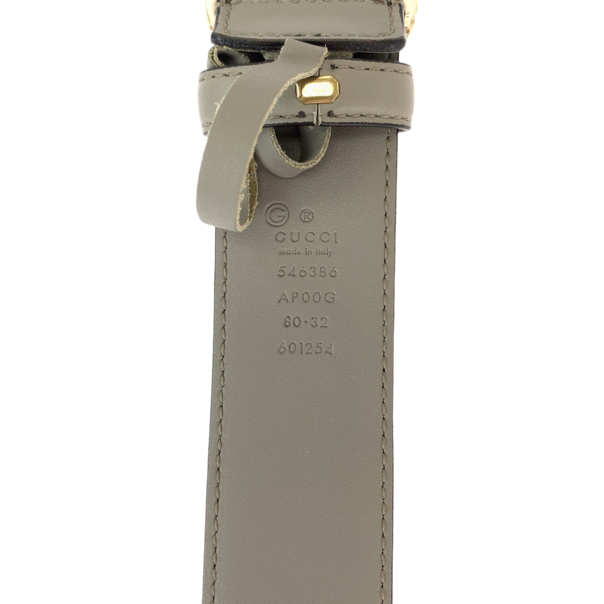 GUCCI belt 546386 leather Greige Gold Metal belt Interlocking mens 32 Used