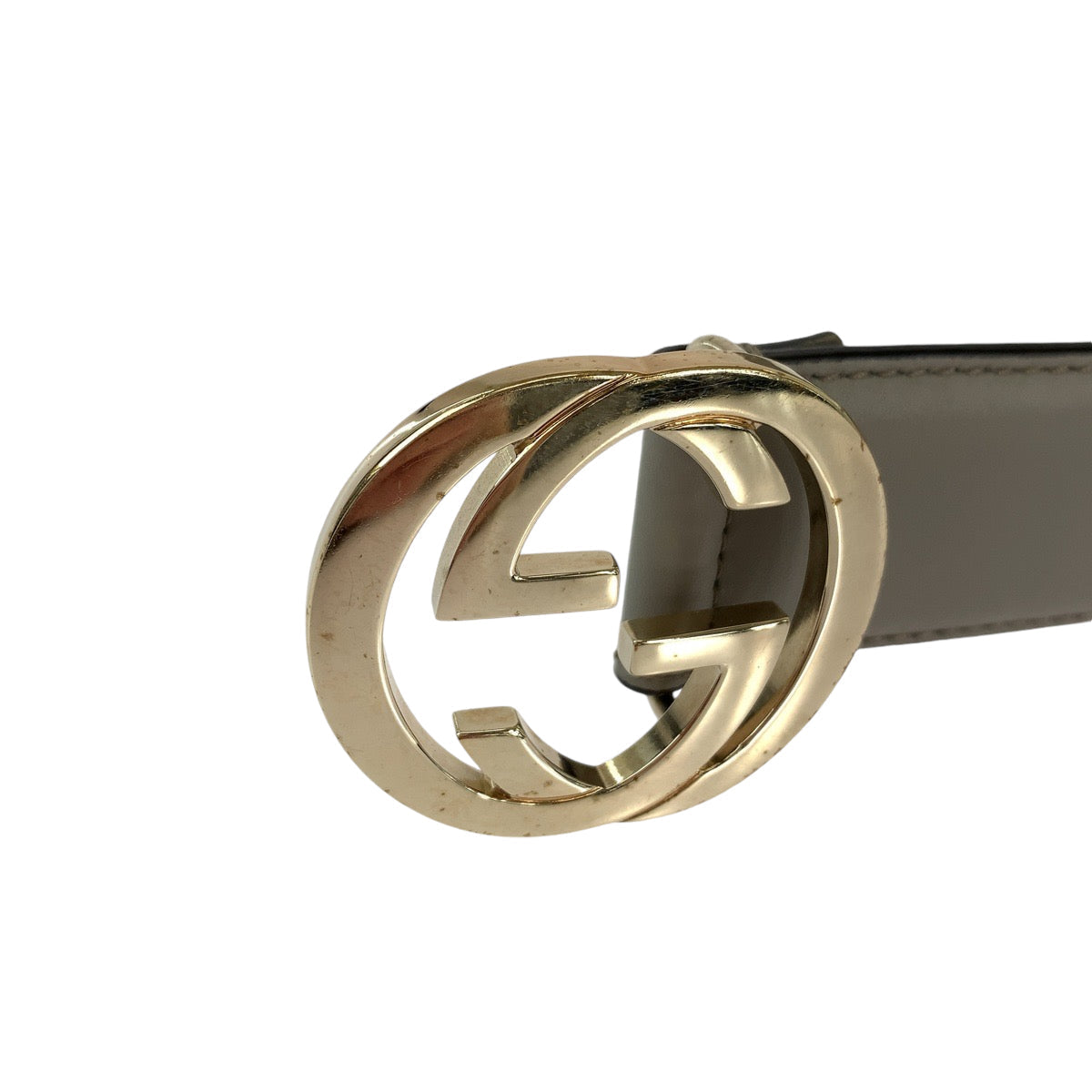 GUCCI belt 546386 leather Greige Gold Metal belt Interlocking mens 32 Used