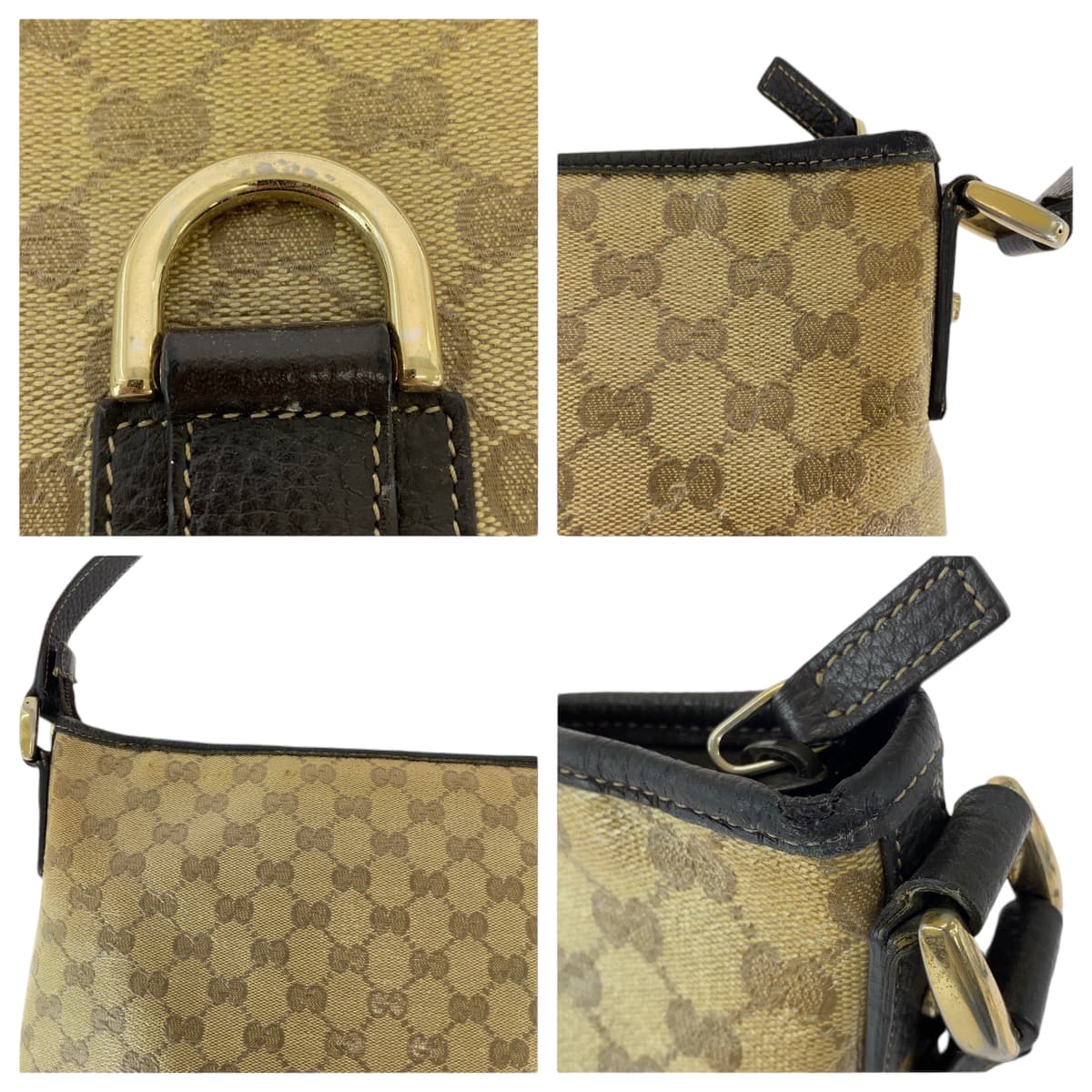 GUCCI Shoulder Bag 268642 GG Supreme Canvas Beige Brown Gold Metal Shoulder Bag Crossbody Messenger Bag GG crystal Women Used