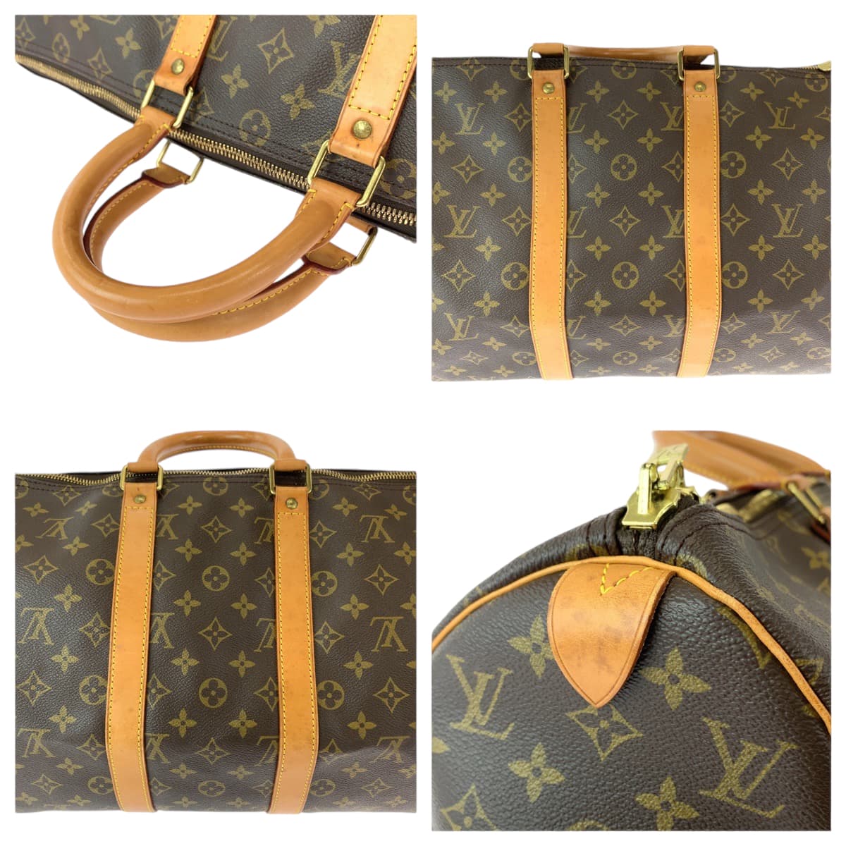 LOUIS VUITTON Boston Duffel bag PVC Brown Gold Metal Boston Duffel bag Handbag Monogram Keepall 50 Women Used